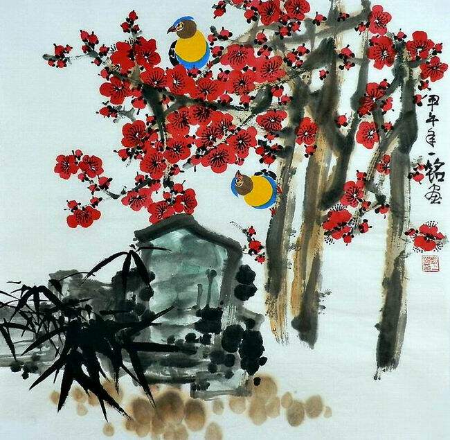 平民画院纯手绘E020835赵一铭四尺斗方国画花鸟 梅花66 66