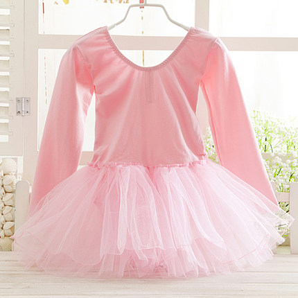 包邮女童舞蹈服装练功服芭蕾舞裙演出服儿童长袖纱裙连体裙蓬蓬裙