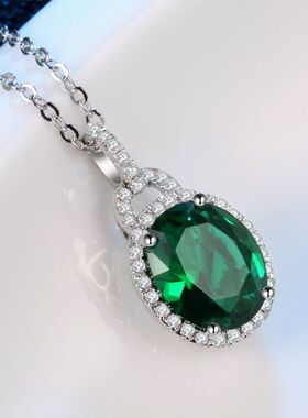 祖母绿吊坠日韩国纯银镀18k金彩色宝石项坠镶嵌贵重宝石彩宝配饰