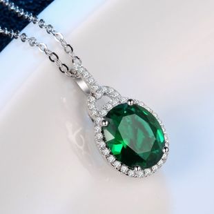 祖母绿吊坠日韩国纯银镀18k金彩色宝石项坠镶嵌贵重宝石彩宝配饰