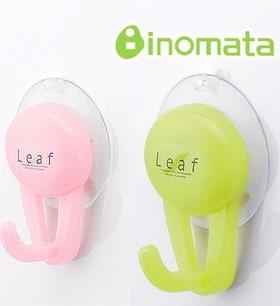 日本进口inomata无痕挂钩leaf 塑料吸壁挂钩 强力吸盘粘钩2个装