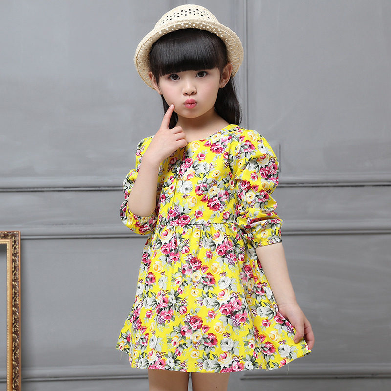 女童碎花裙子春装2025新款连衣裙女孩春秋长袖裙子儿童公主裙春装