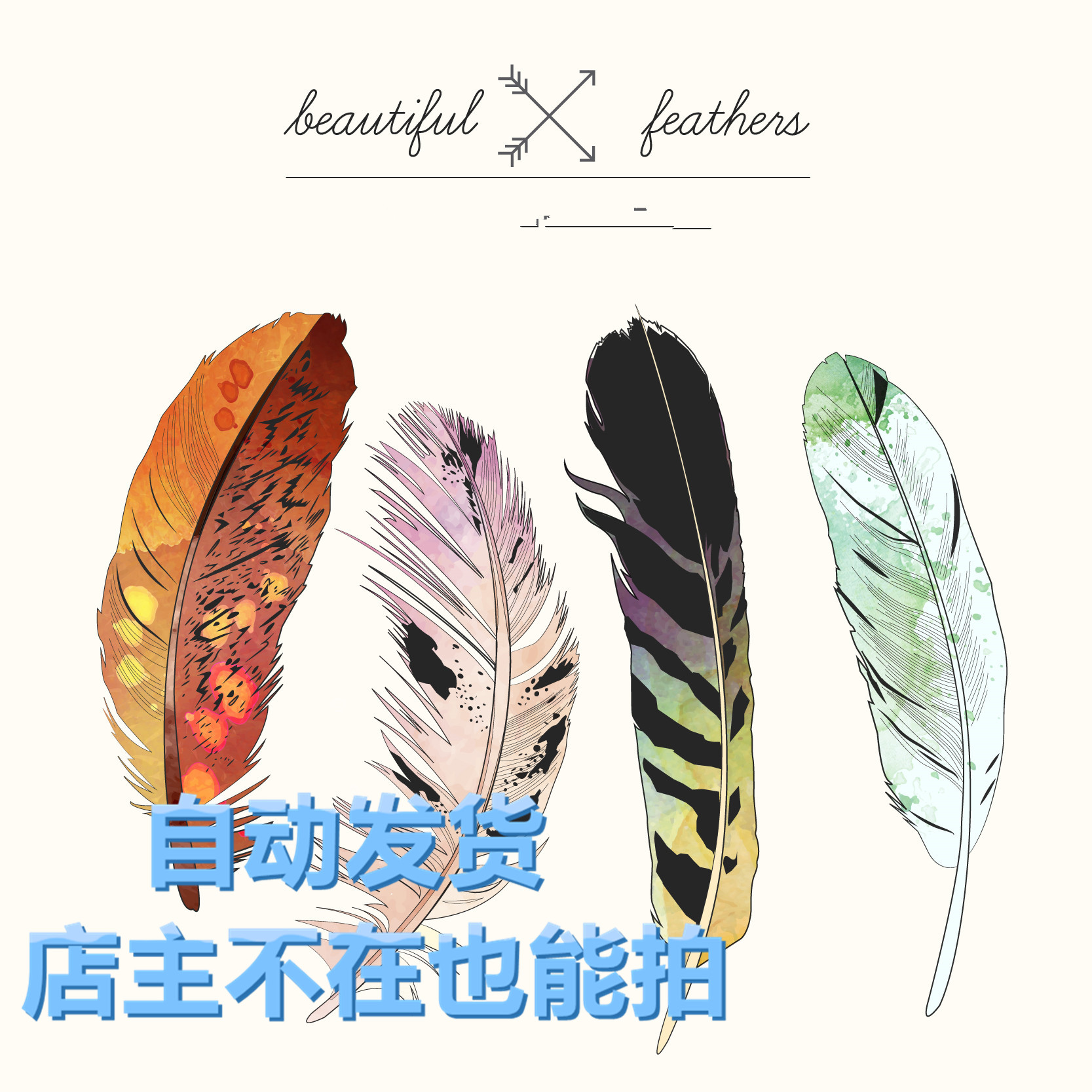 矢量高清vintage复古风羽设计素材/源文件