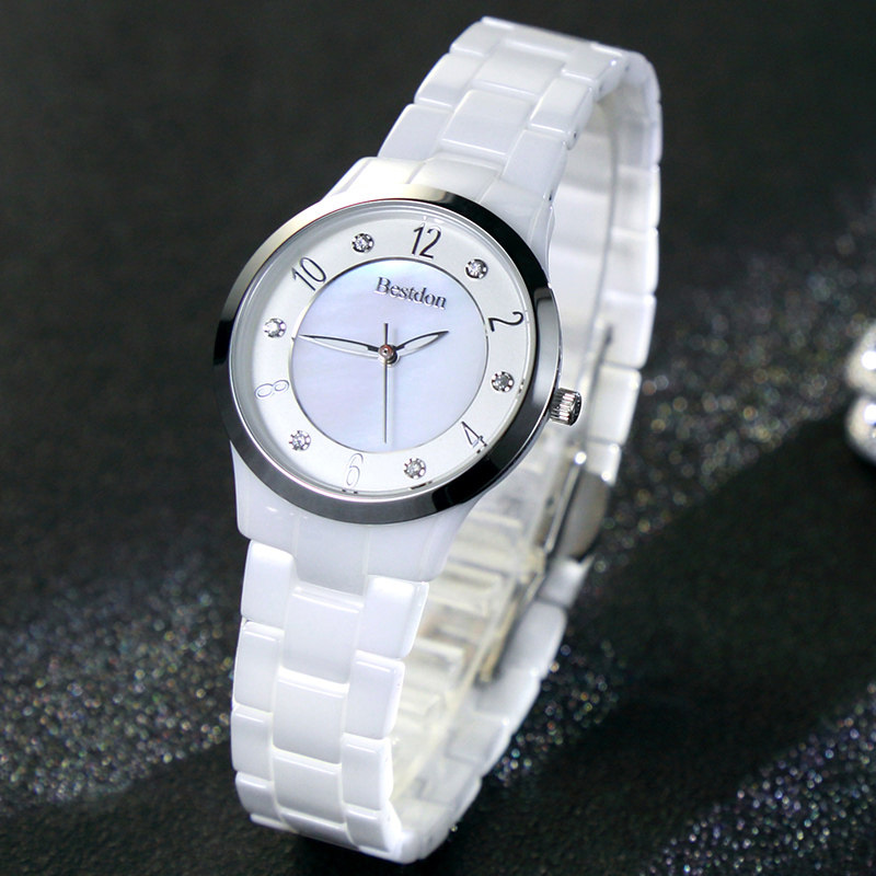 邦顿白色陶瓷手表正品时尚细带小巧小表盘气质名牌女表防水石英表