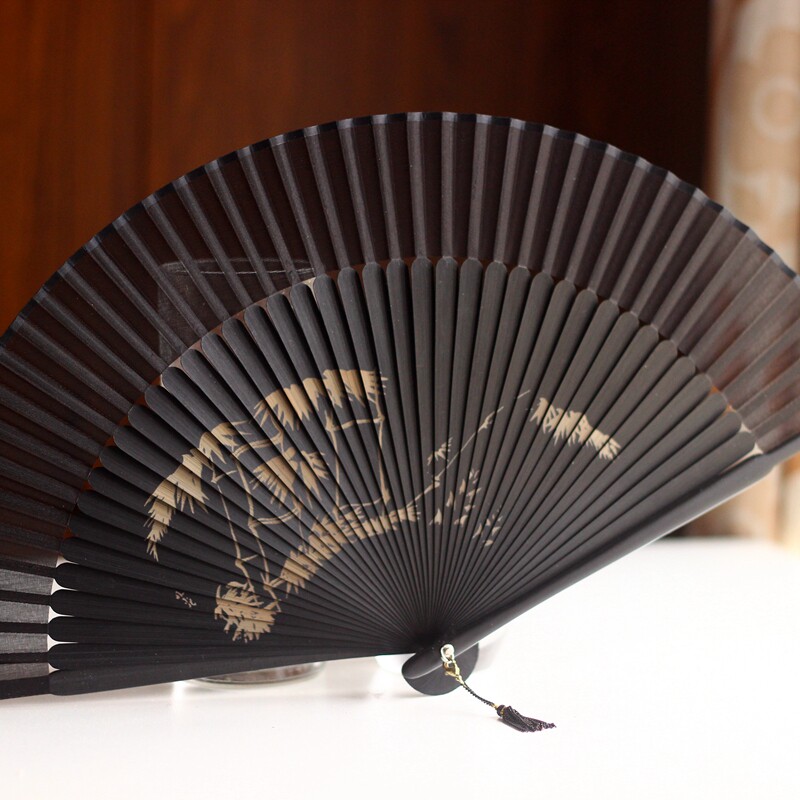 【江户日式】日本和风折扇子竹柄和服扇 精品女扇 浮雕 清风竹林