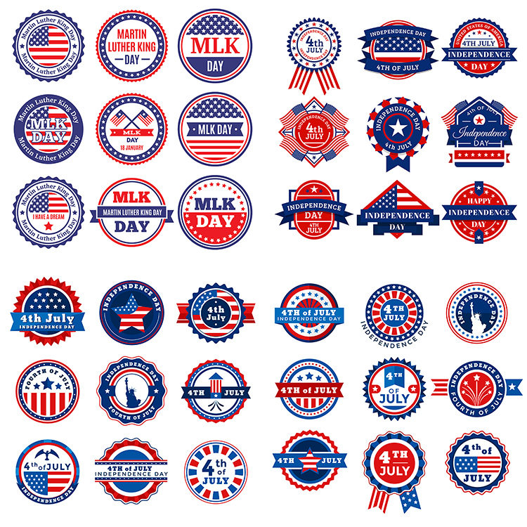美国元素标签 扁平化圆形usa国旗元素图案 ai格式矢量设计素材