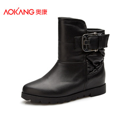 Aokang shoes new style belt buckle flat heel boots UK Martin trend for fall/winter cashmere leather women boots