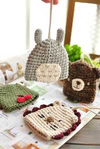 【68包邮】可爱卡通青蛙狮子手工钩针编织抽拉式钥匙套钥匙包