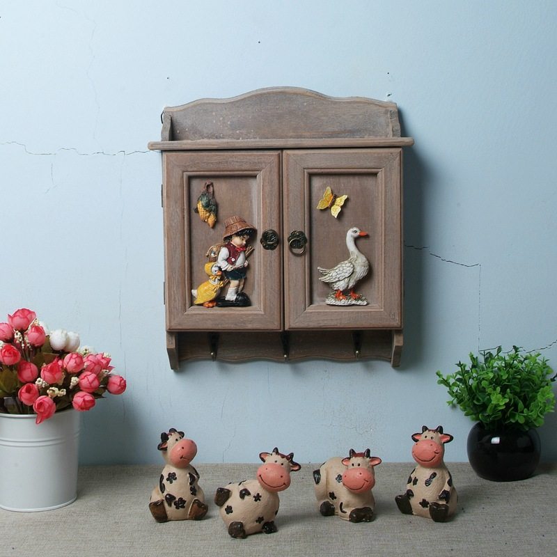 Pastoral Retro woodiness Key box Double door key pylons Entrance Wall hanging Shelf Home Furnishing decorate Pendantin the Home accessories , Mural  category - from Buy2taobao.com to provide professional Taobao agent buy service