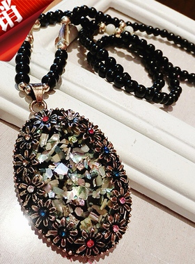 复古女贝壳夸张毛衣链百搭项链