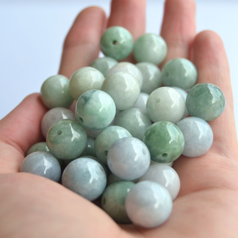 纯天然缅甸玉石 天然A货三彩翡翠散珠12-13mm圆珠  DIY玉珠子