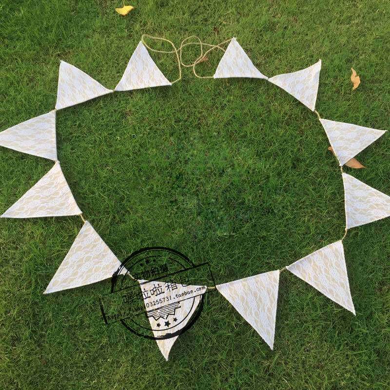 DIY手工辅料 欧美圣诞婚庆节日蕾丝装饰麻布三角旗 派对拉旗