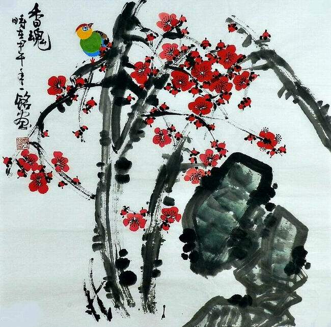 平民画院纯手绘E020830赵一铭四尺斗方国画花鸟 梅花66 66