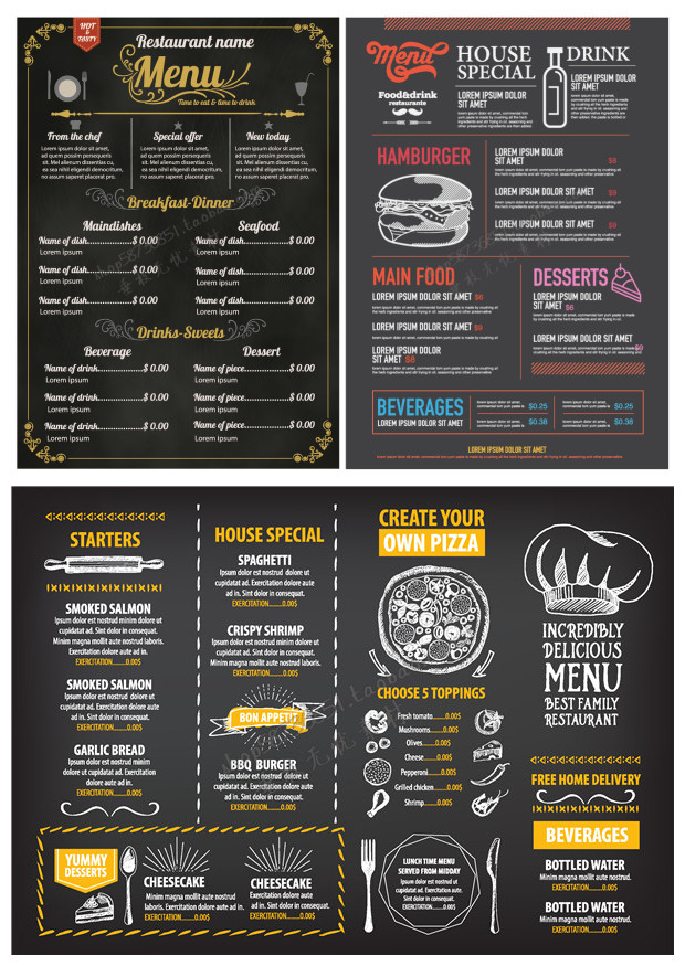 a2119矢量欧美手绘黑板粉笔风格菜单价目表模板 ai设计素材