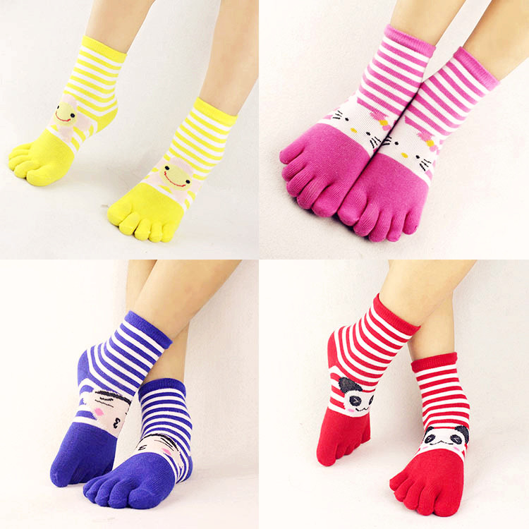 优质全纯棉舒适分脚趾中统五指袜