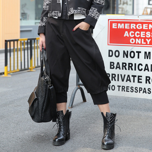 2016春装新款OE-6007W原创黑白个性女装棉七分裤垮裤欧E专柜正品