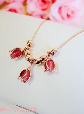 玫瑰金色猫眼石防过敏短链