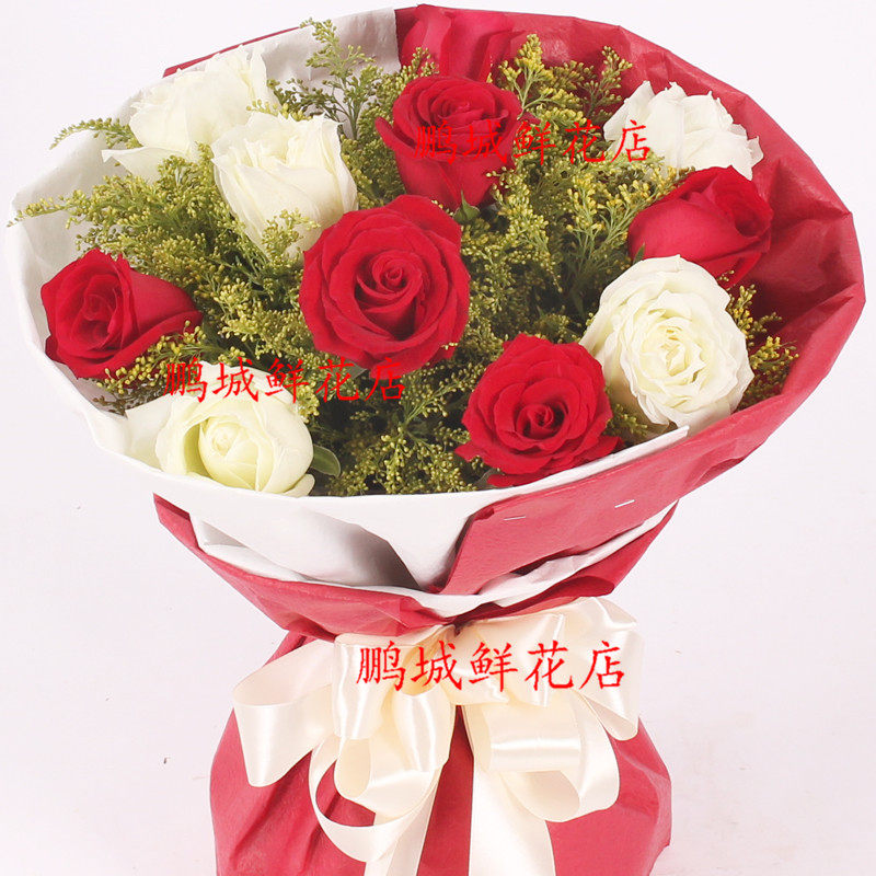11朵红玫瑰花和白玫瑰混搭花束深圳宝安盐田鲜花速递实体花店