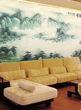 大型壁画 电视沙发背景墙 定制中国风壁纸 源远流长 风水国画墙纸