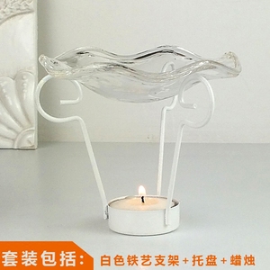 欧式白色铁艺精油香薰烛台支架配玻璃托盘送蜡烛美容会所家居装饰