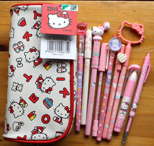 包邮天卓广博KT水笔笔袋套装 kitty凯蒂猫中性笔0.38\0.5 黑色
