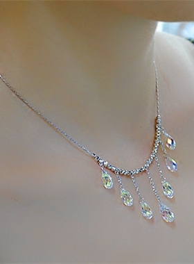 手工多层流苏水滴短款礼物锁骨链