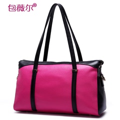 Bao Wei 2015 new suede leather handbag slung fashion Ms contrast color leather Boston bag handbag