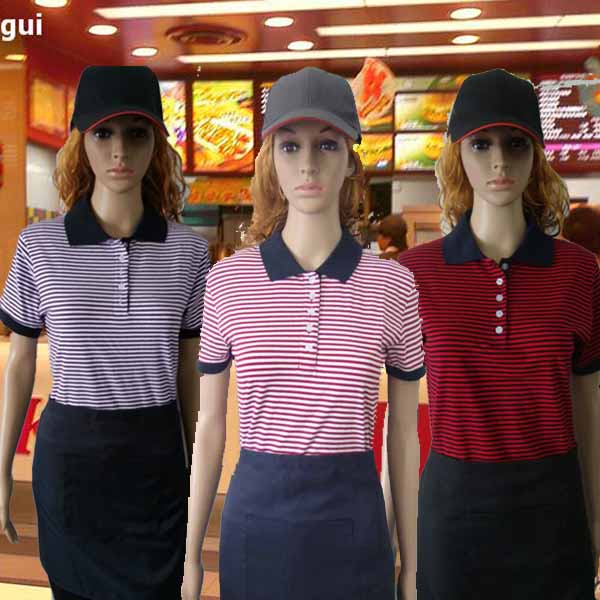 快餐店工作服夏季短袖t恤围裙肯德基KFC汉堡店服务员制服印字