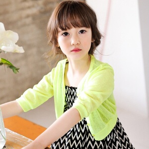 韩国童装女童夏装2015新款 糖果荧光色儿童公主简约开衫空调外套