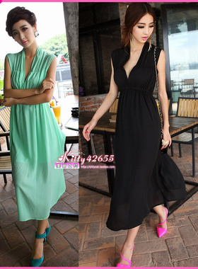 【赔钱清仓】Krazy 性感深V领交叉露背雪纺约会长裙派对女神 795