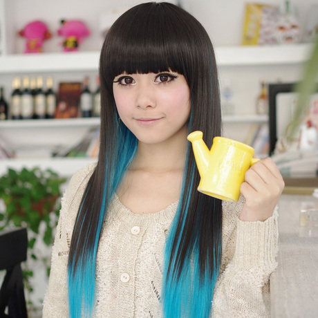 comic Wig girl student COSPLAY Wig Harajuku black Gradient blue Long straight hair daily stage performin the Hair Care/Wig , Wig , Whole wig  category - from Buy2taobao.com to provide professional Taobao agent buy service