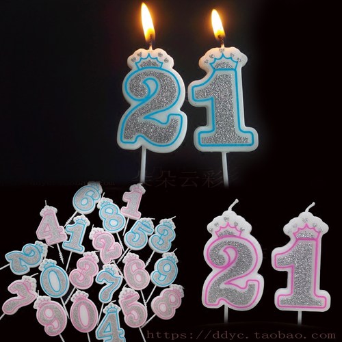 粉蓝色生日蛋糕数字蜡烛