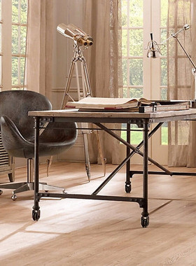 美式乡村loft办公桌 书桌 电脑桌 办公桌椅组合 单人简约实木餐桌