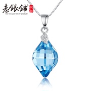 Old silver necklace silver Pu women''s short clavicle Blue Crystal fashion accessories necklace women 925 Silver necklace gift