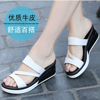 Giày da đế bệt Dép nữ mùa hè 2019 mới mang giày thời trang hỗ trợ phụ nữ phiên bản dốc Hàn Quốc với giày dày - Dép dép xinh