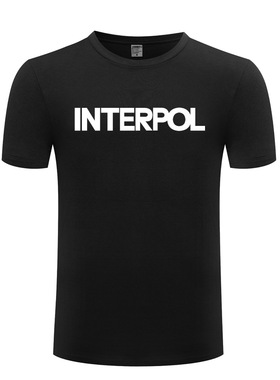 纯棉男式短袖T恤 INTERPOL 简约文字 欧码男士T恤 厂家直销