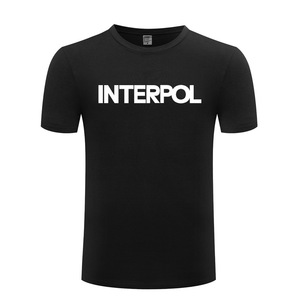 纯棉男式短袖T恤 INTERPOL 简约文字 欧码男士T恤 厂家直销