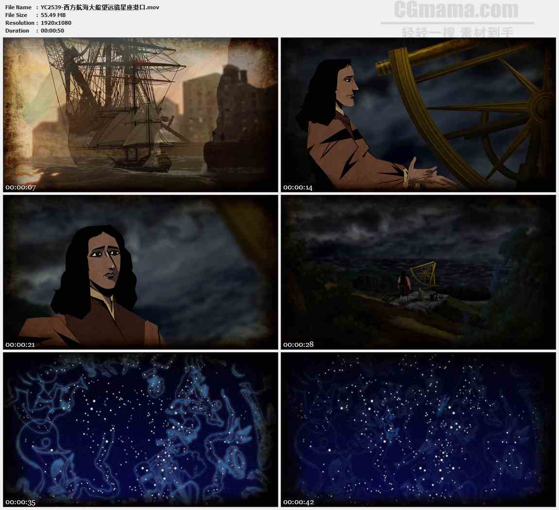 西方航海大船望远镜星座港口高清视频素材