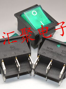 ZX中讯船型开关 翘板电源开关KCD4绿色带灯6脚2档15A/250V