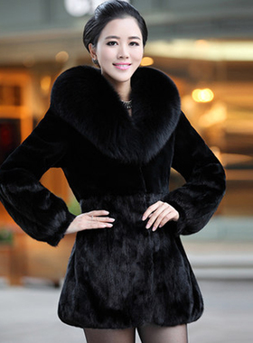天天特价冬装海宁皮草女修身仿水貂毛中长款狐狸毛领貂皮大衣外套