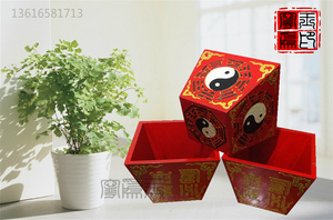 手绘道家开坛法器小米斗 太极八卦有求必应作法米斗 彩绘实木斗