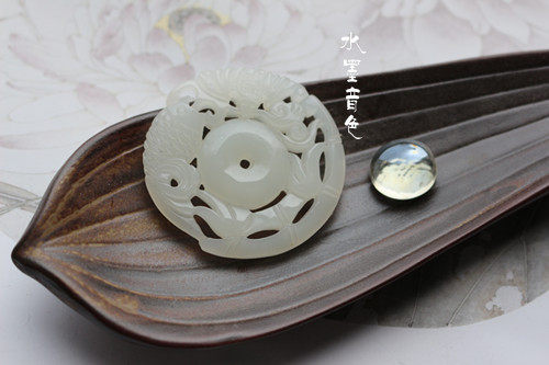 水墨音色/古典发簪配件 cos/ DIY材料 天然岫玉平安有鱼挂件