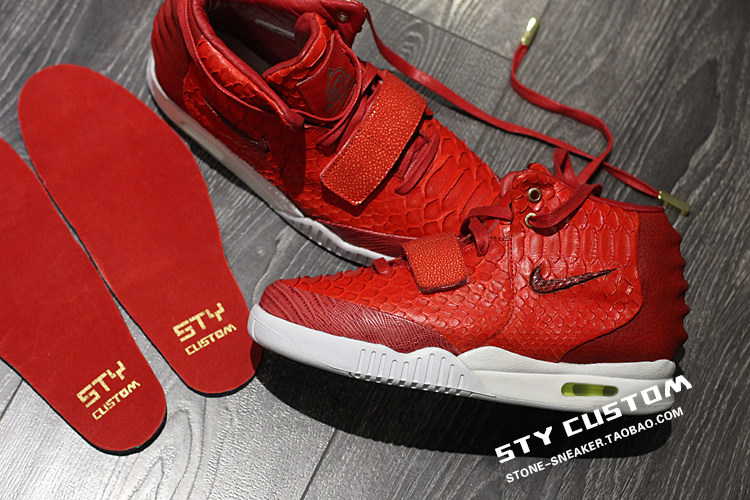 sty定制 nike air yeezy 2 大红椰子2 蛇纹鳄鱼纹 气垫高帮篮球鞋