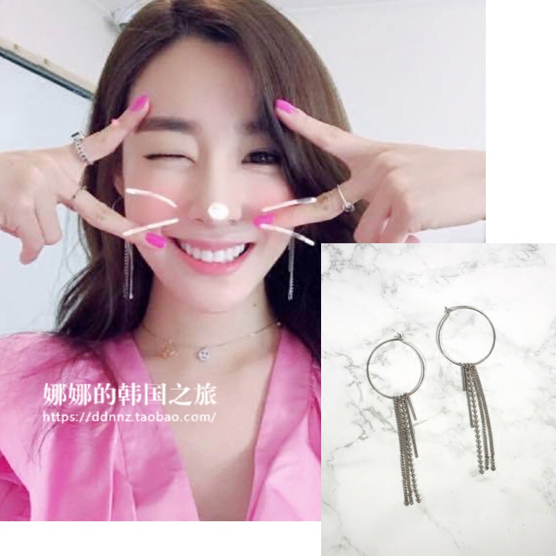 韩国正品代购 少女时代 黄美英同款银质圆环耳坠流苏耳线耳环耳饰