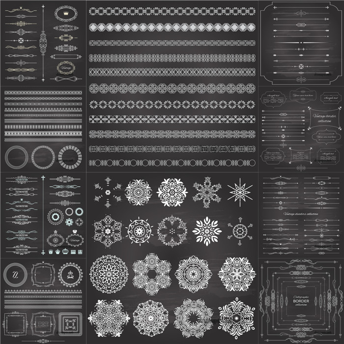 [451]黑板粉笔风格欧式花纹线条边框花边分隔符 AI矢量设计素材