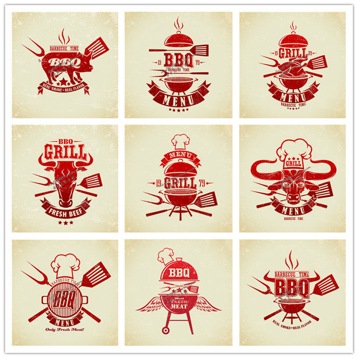 A1983矢量复古风格BBQ烧烤店LOGO模板 AI设计素材