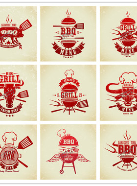 A1983矢量复古风格BBQ烧烤店LOGO模板 AI设计素材