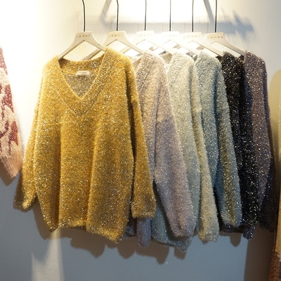 亮丝中长款慵懒风马海毛针织衫