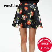 Westlink/West 2015 winter flower printing space in new wave female bust cotton puff skirt dress