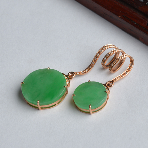 缅甸翡翠A货18K玫瑰金镶钻翡翠吊坠镶钻吊坠白金挂坠女款玉坠项链